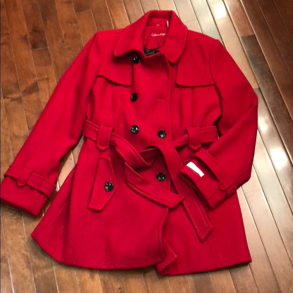 Red Calvin Klein wool blend coat size medium